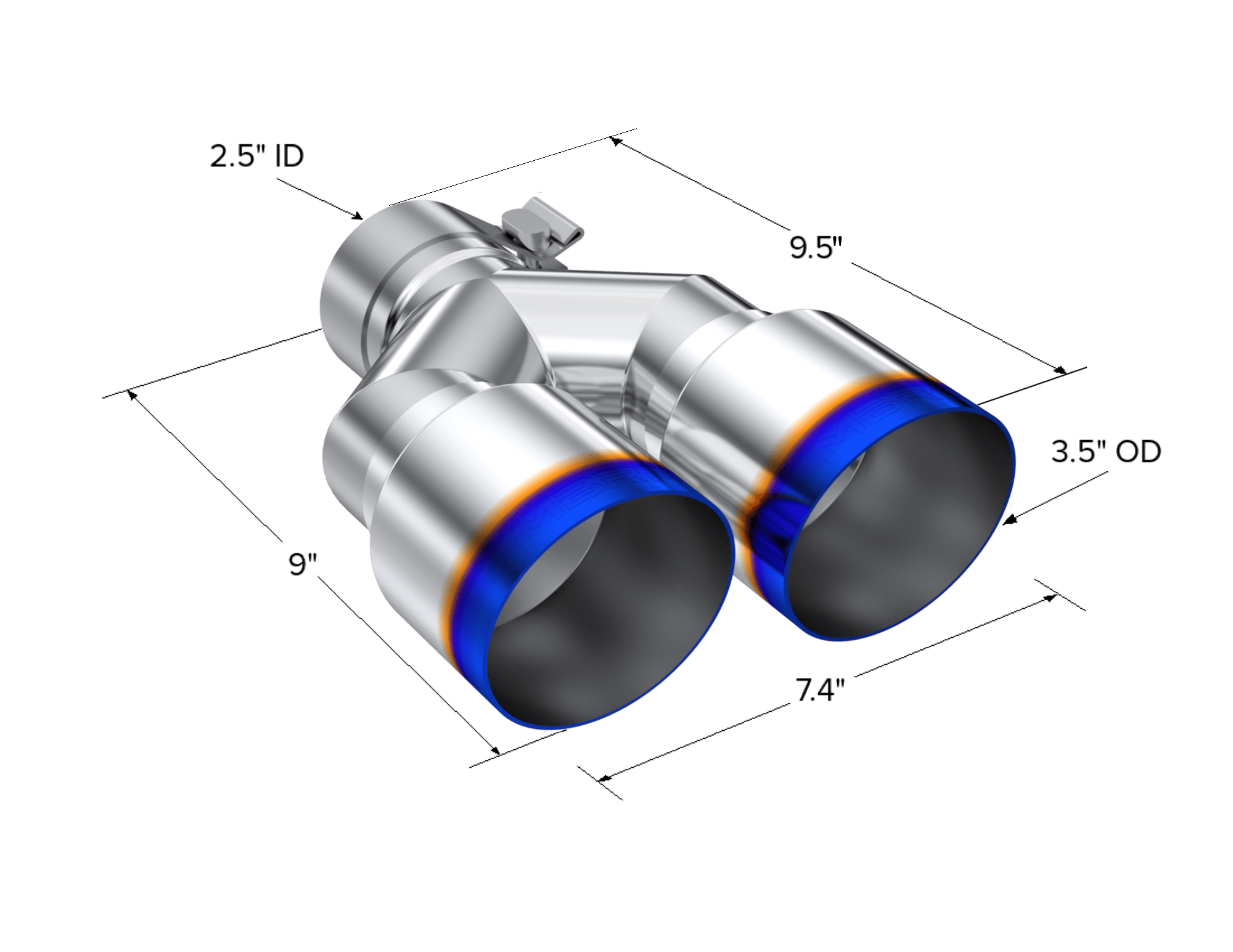 MBRP NA MBRP T5171BE - T304 Stainless Steel Burnt End Tip 2.5 Inch ID Dual 3.5 Inch OD Out 9.5 Inch Length Single Wall MBRP