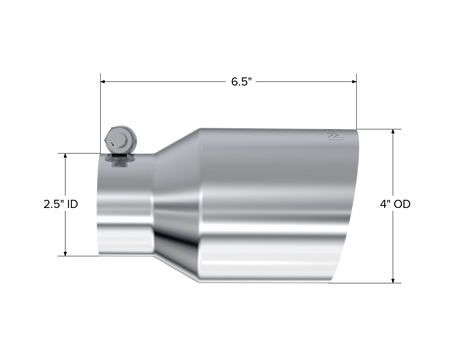 MBRP T5176 - T304 Stainless Steel Tip 2.5 Inch ID 4 Inch OD Single Wall Angle Cut 6.5 Inch Length MBRP 2