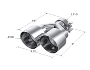 MBRP T5177 - T304 Stainless Steel Tip 2.5 Inch ID Dual 4 Inch OD Out 9.55 Inch Length Single Wall MBRP 3