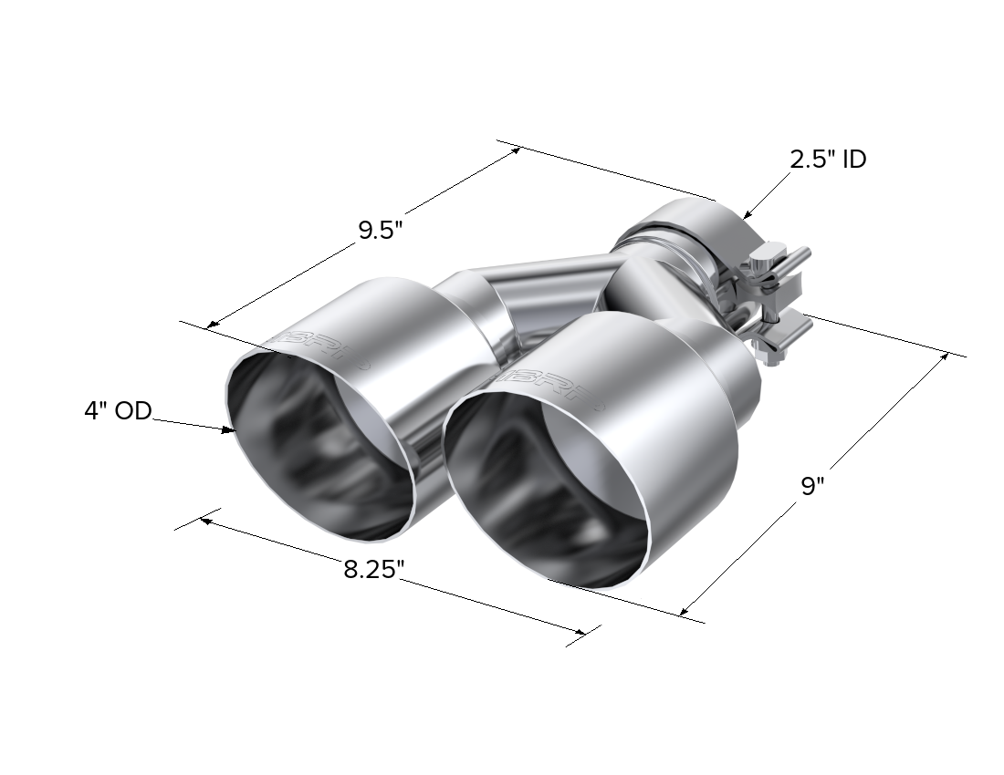 MBRP T5177 - T304 Stainless Steel Tip 2.5 Inch ID Dual 4 Inch OD Out 9.55 Inch Length Single Wall MBRP 3
