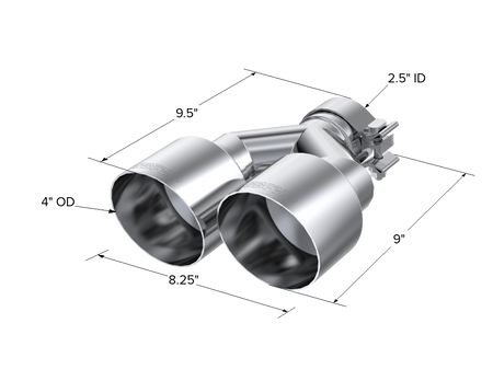MBRP T5177 - T304 Stainless Steel Tip 2.5 Inch ID Dual 4 Inch OD Out 9.55 Inch Length Single Wall MBRP 3