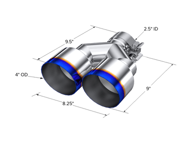 MBRP NA MBRP T5177BE - T304 Stainless Steel Burnt End Tip Pro Series 2.5 Inch ID Dual 4 Inch OD Out 9.55 Inch Length Single Wall MBRP