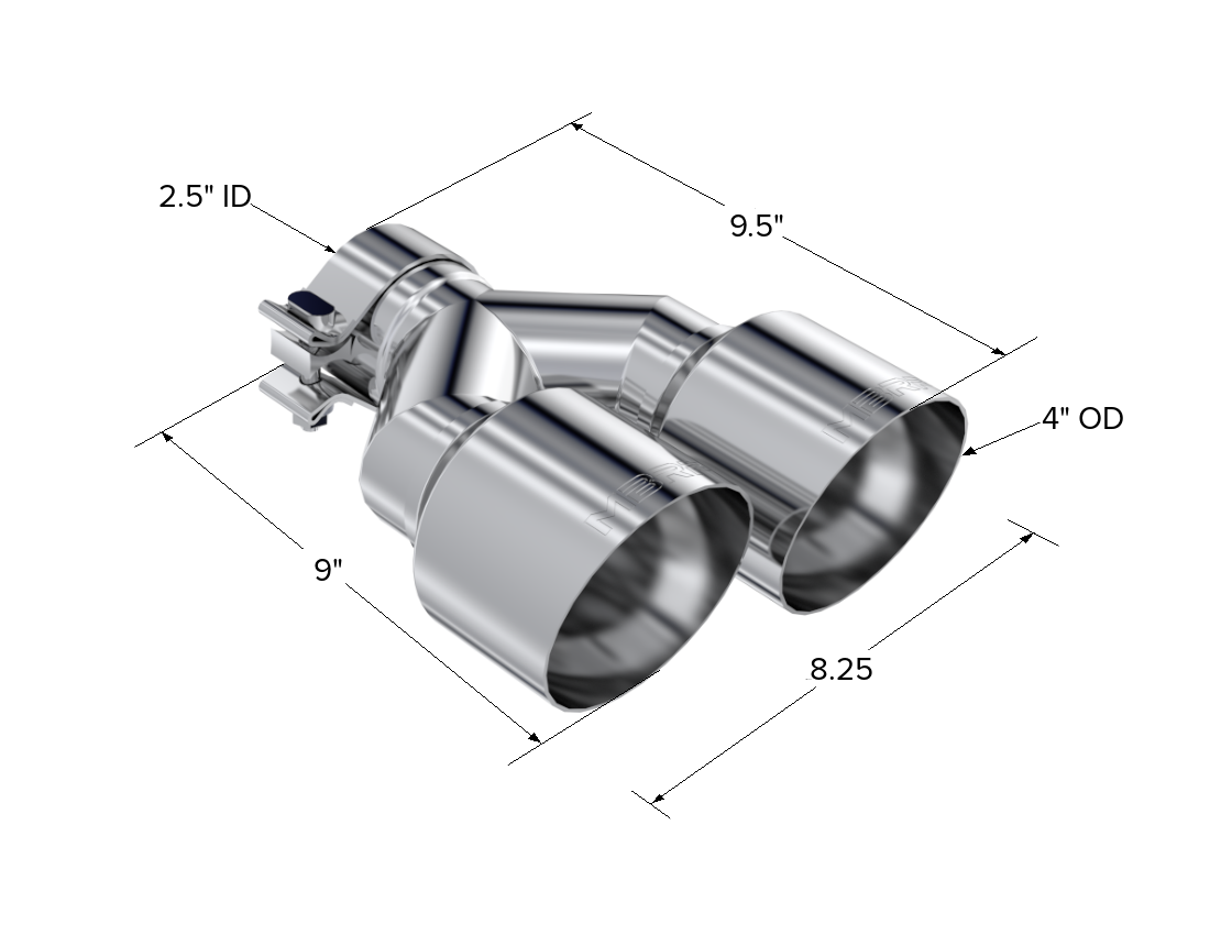 MBRP T5178 - T304 Stainless Steel Tip  2.5 Inch ID Dual 4 Inch OD Out 9.55 Inch Length Single Wall MBRP 3