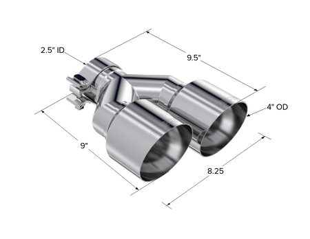 MBRP T5178 - T304 Stainless Steel Tip  2.5 Inch ID Dual 4 Inch OD Out 9.55 Inch Length Single Wall MBRP 3