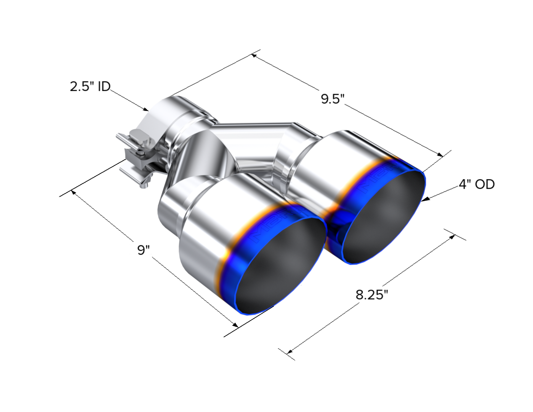 MBRP T5178BE - T304 Stainless Steel Burnt End Tip Pro Series 2.5 Inch ID Dual 4 Inch OD Out 9.55 Inch Length Single Wall MBRP