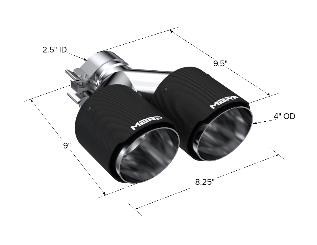 MBRP T5178CF - Carbon Fiber Tip  2.5 Inch ID Dual 4 Inch OD Out 9.5 Inch Length Dual Wall MBRP 3