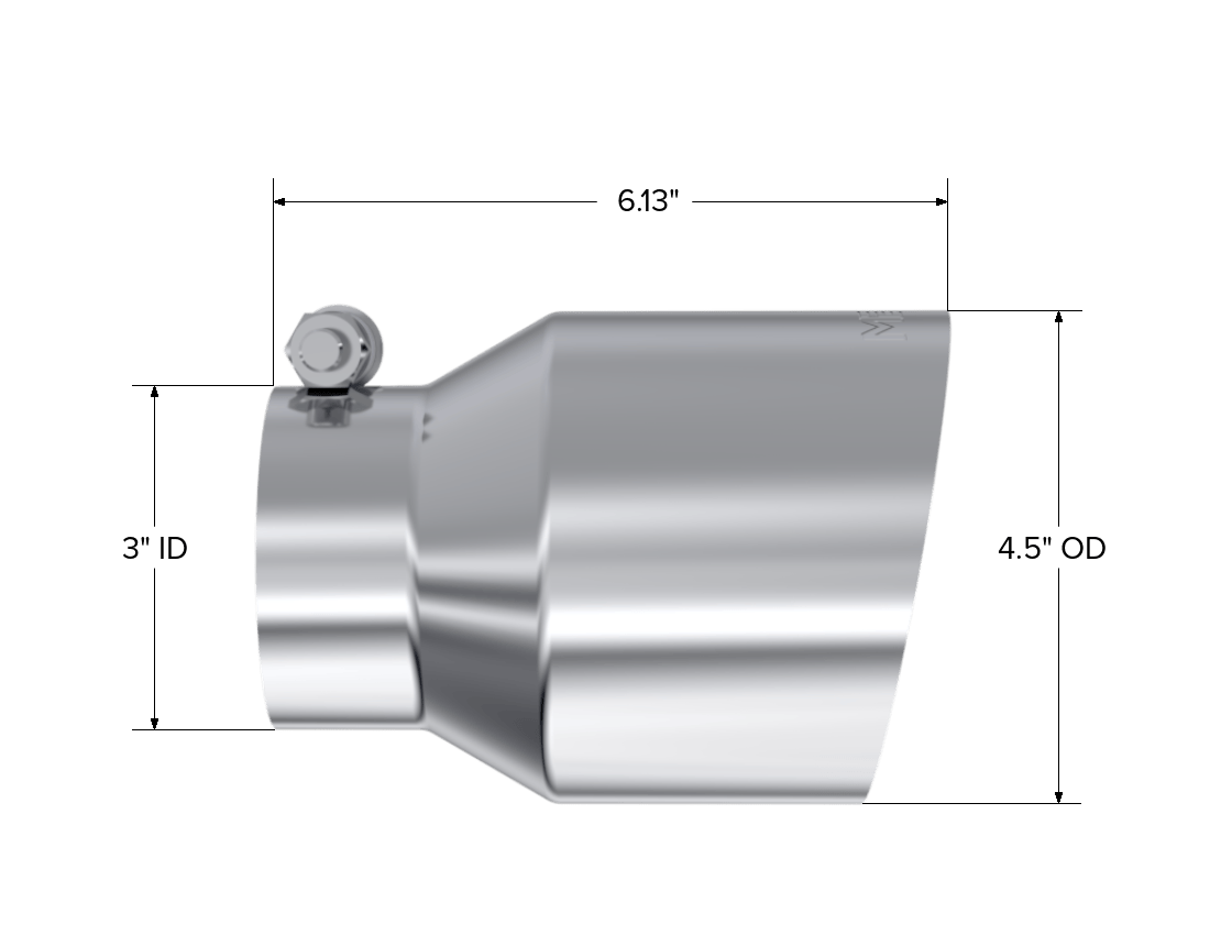 MBRP NA MBRP T5180 - 3 Inch Inlet 4.5 Inch OD Out 6.13 Inch Length Angle Cut Universal Tail Pipe Tip T304 Stainless Steel Tip MBRP