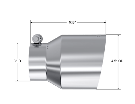 MBRP NA MBRP T5180 - 3 Inch Inlet 4.5 Inch OD Out 6.13 Inch Length Angle Cut Universal Tail Pipe Tip T304 Stainless Steel Tip MBRP