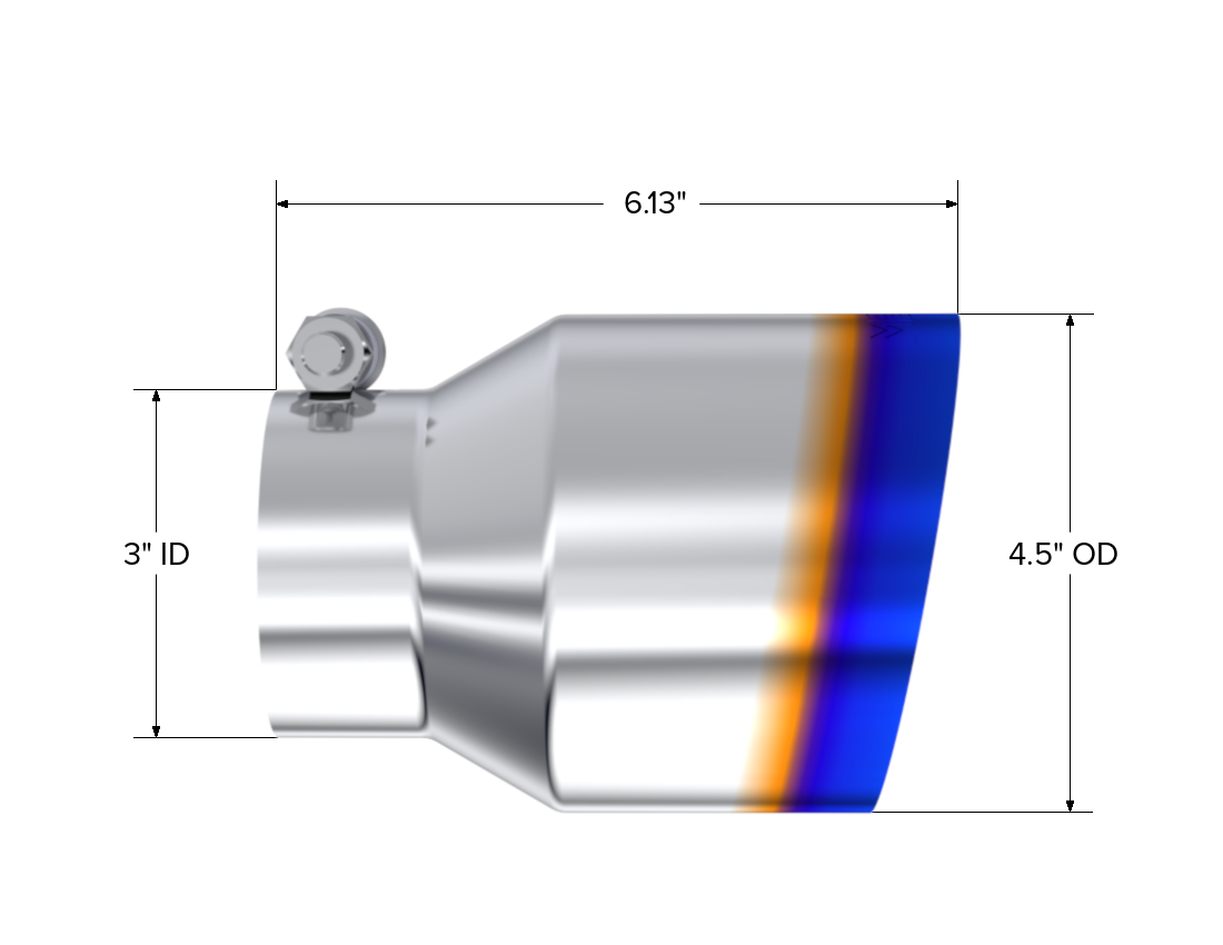 MBRP T5180BE - T304 Stainless Steel Burnt End Tip 3 Inch inlet 4.5 Inch OD Out 6.13 Inch Length Angle Cut MBRP