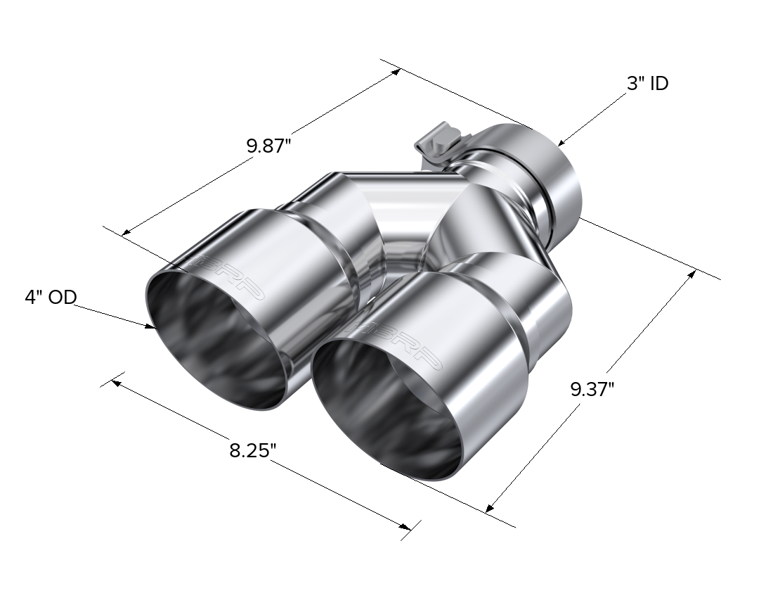 MBRP T5182 - T304 Stainless Steel Tip 3.0 Inch ID 4.0 Inch OD Dual Out 9.87 Inch Length Dual Wall MBRP