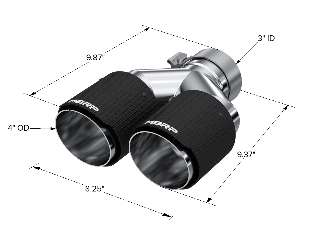 MBRP NA MBRP T5182CF - Carbon Fiber Tip 3.0 Inch ID 4.0 Inch OD Dual Out 9.87 Inch Length Dual Wall MBRP
