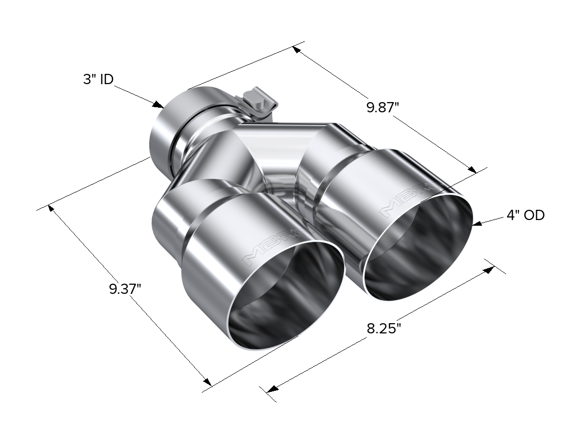 MBRP T5183 - T304 Stainless Steel Tip 3.0 Inch ID 4.0 Inch OD Dual Out 9.87 Inch Length Dual Wall MBRP