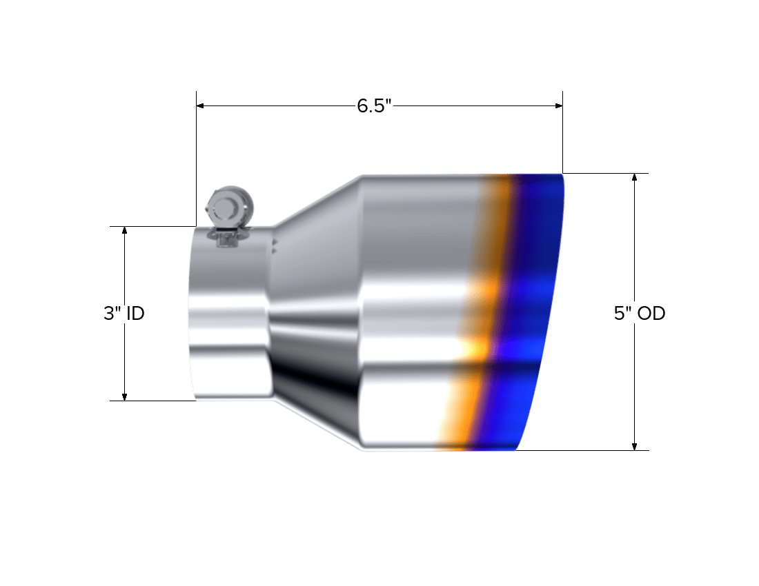 MBRP NA MBRP T5184BE - Burnt End Tip 3 inch ID 5 Inch OD Out 6.5 Inch Length Angle Cut Single Wall Universal Tail Pipe Tip T304 Stainless Steel MBRP