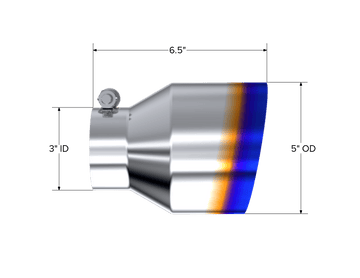 MBRP NA MBRP T5184BE - Burnt End Tip 3 inch ID 5 Inch OD Out 6.5 Inch Length Angle Cut Single Wall Universal Tail Pipe Tip T304 Stainless Steel MBRP