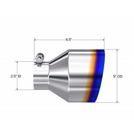MBRP T5190BE - Exhaust Tip 2.5 Inch ID 5 Inch OD Out 6.5 Inch Length Angle Cut Single Wall Burnt and Stainless Steel MBRP 2