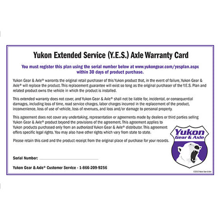 Yukon Gear and Axle YESAXLE - Yukon Extended Service plan for axle shaft. 1