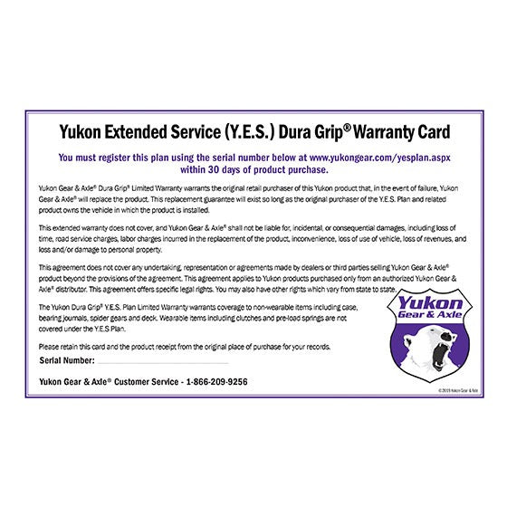 Yukon Gear and Axle YESPOSI - Yukon Extended Service plan for Dura Grip 1