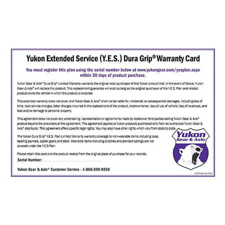 Yukon Gear and Axle YESPOSI - Yukon Extended Service plan for Dura Grip 1