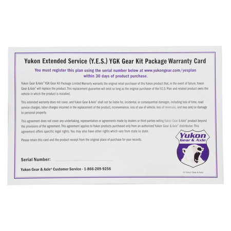 Yukon Gear and Axle YESYGK - Yukon Extended Service plan for Gear Kit Packages 1