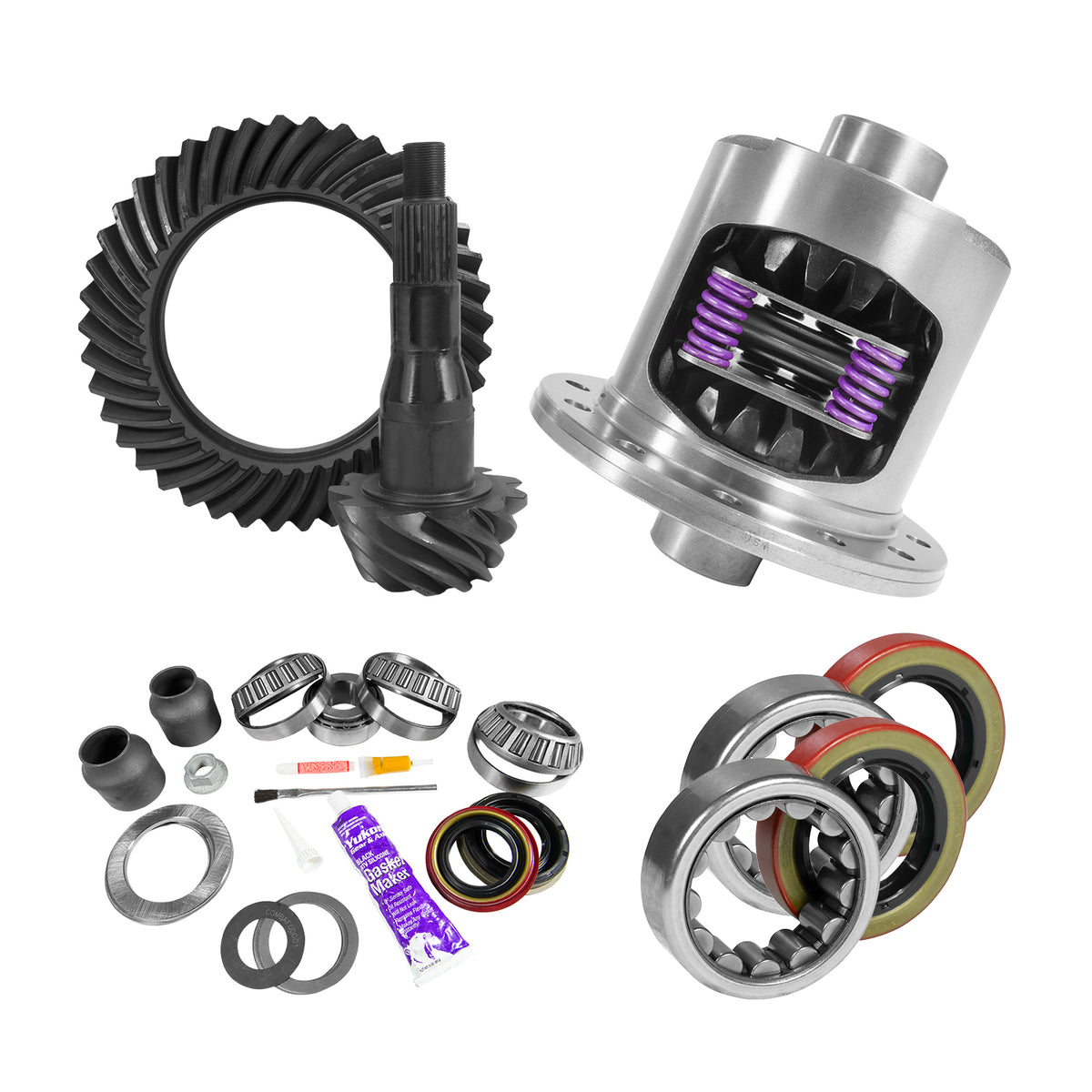 Yukon Gear and Axle YGK2091 - 9.75" Ford 3.55 Rear Ring & Pinion, Install Kit, 34spl Posi, Axle Bearings