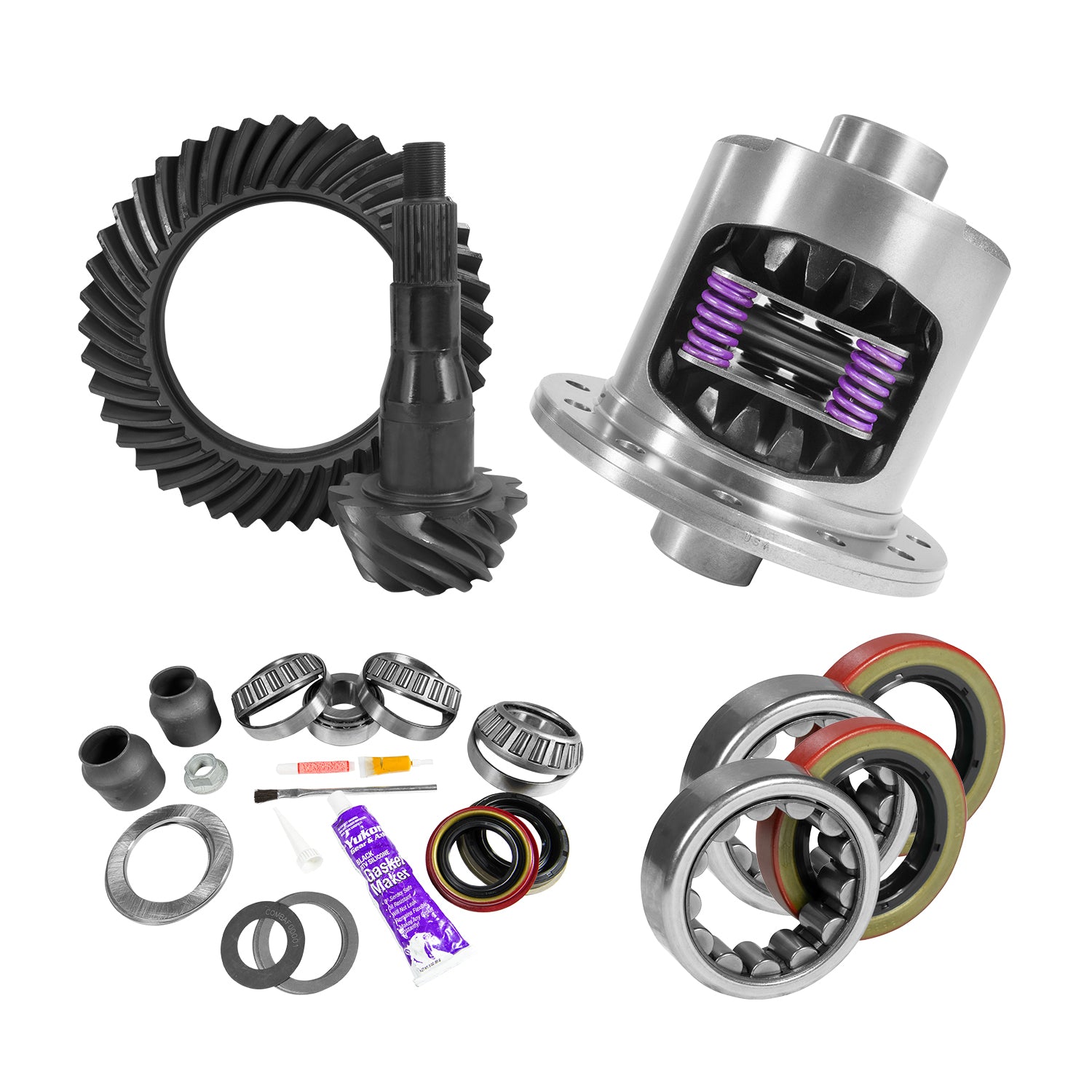 Yukon Gear and Axle YGK2092 - 9.75" Ford 3.73 Rear Ring & Pinion, Install Kit, 34spl Posi, Axle Bearings