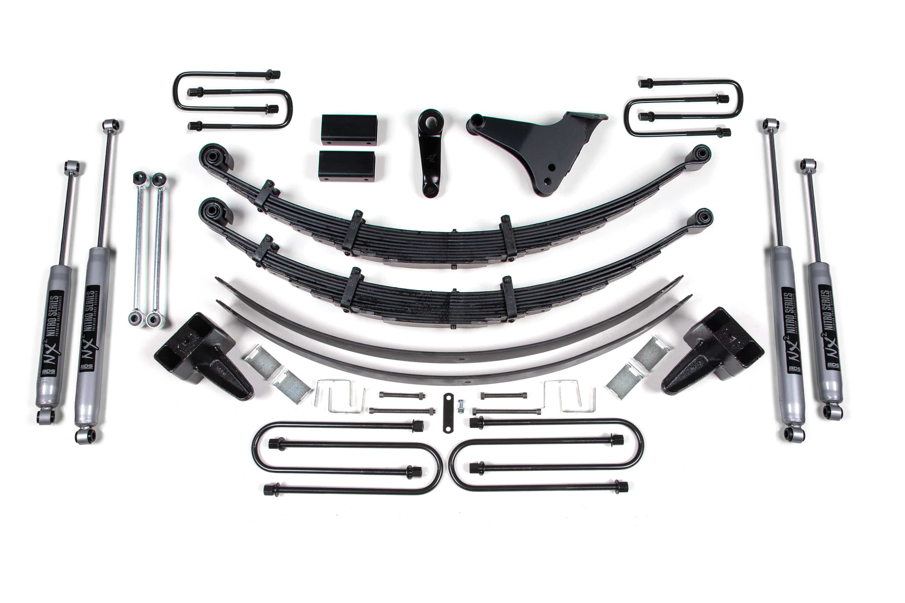 BDS Suspension NA BDS Suspension 1300H - 6 Inch Lift Kit Ford F250/F350 Super Duty 99-04 4WD Radius U Bolt Block Kit Without Factory Overload W/ NX2 Nitro Shocks