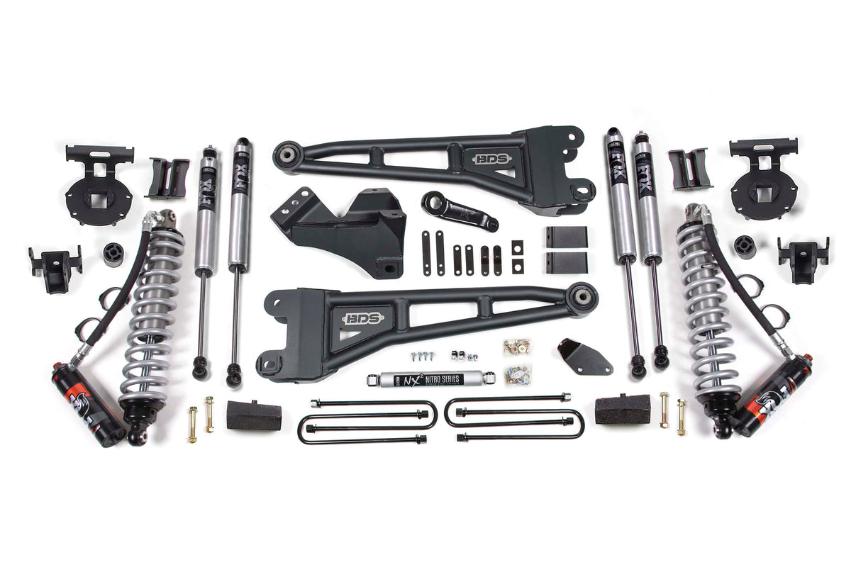 BDS Suspension NA BDS Suspension 1931FPE - 4 Inch Lift Kit w/ Radius Arm FOX 2.5 Performance Elite Coil-Over Conversion Ford F250/F350 Super Duty 05-07 4WD Fox 2.5 Performance Shocks Diesel Block Kit Without Factory Overload Fox 2.5 Performance Shocks