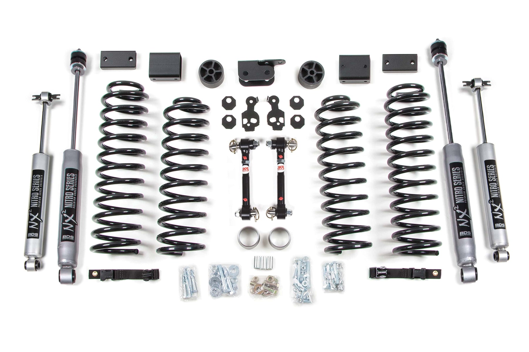 BDS Suspension NA BDS Suspension 1404H - 3 Inch Lift Kit Jeep Wrangler JK 12-18 4-Door Sway Bar Fixed Links NX2 Nitro Shocks