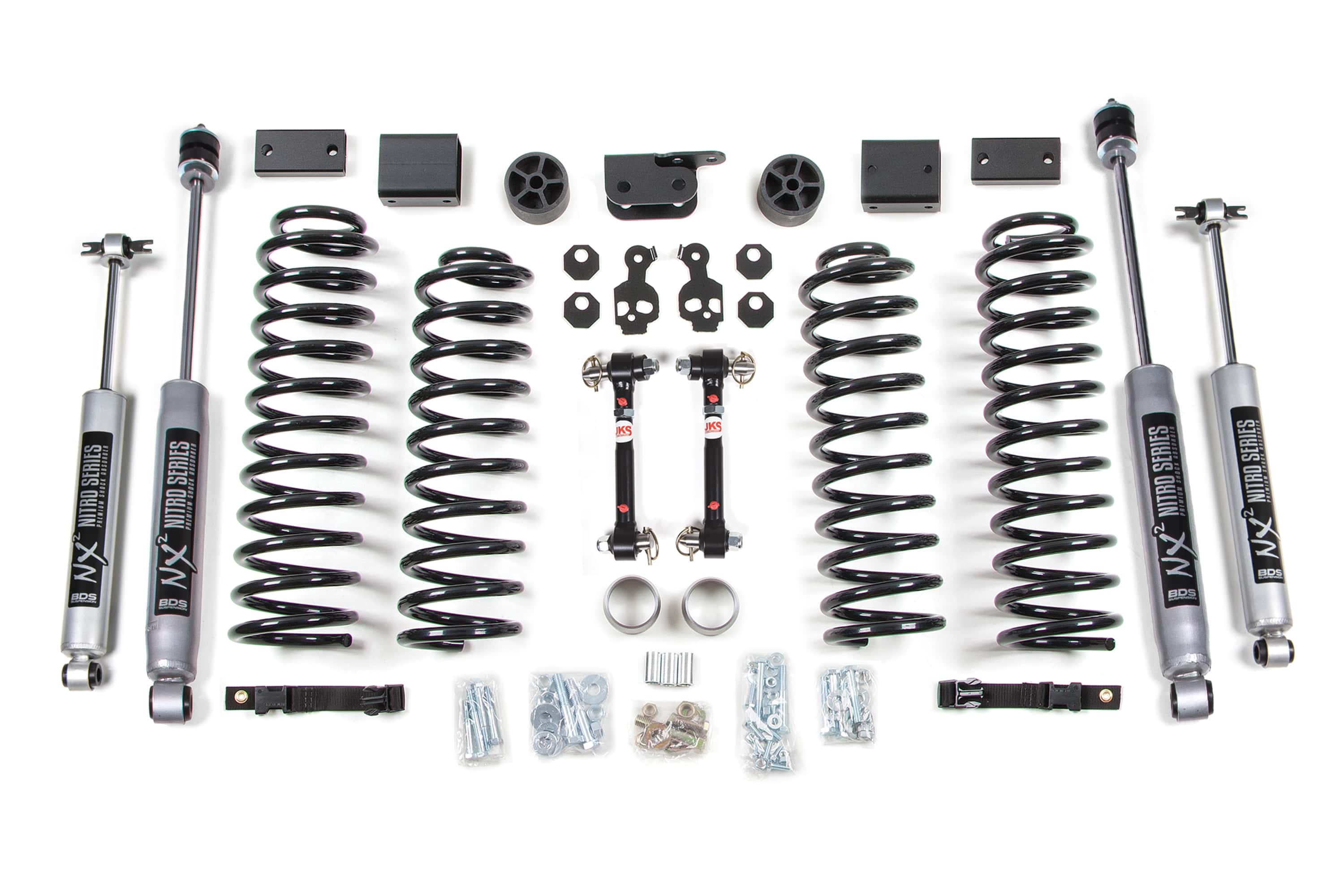 BDS Suspension NA BDS Suspension 1416H - 3 Inch Lift Kit Jeep Wrangler JK 12-18 2-Door Fixed Sway Bar Link NX2 Nitro Shocks