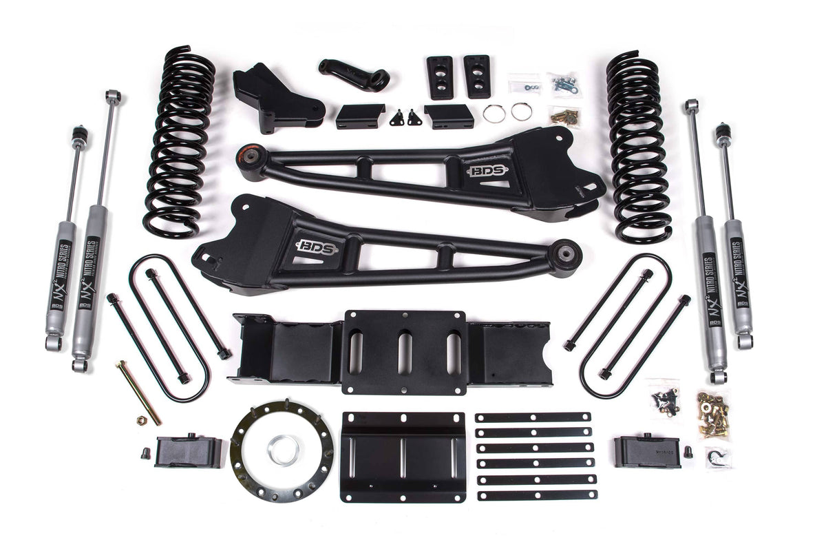 BDS Suspension NA BDS Suspension 1658H - 4 Inch Lift Kit w/ Radius Arm 3 Inch Rear Block Ram 3500 19-24 4WD Diesel Without Factory Rear Overload Leat 8 Bolt NX2 Nitro Shocks