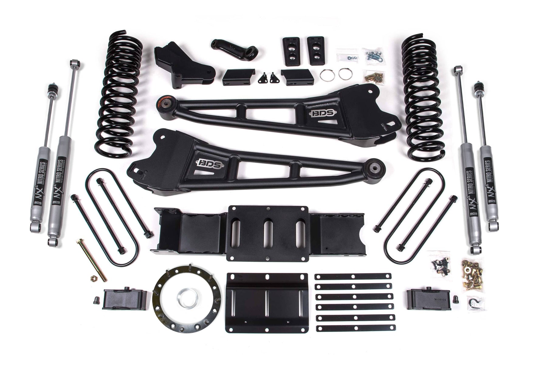 BDS Suspension NA BDS Suspension 1705H - 4 Inch Lift Kit w/ Radius Arm 2 Inch Rear Block Ram 3500 19-24 4WD Diesel With Factory Rear Overload Leaf 6 Bolt NX2 Nitro Shocks